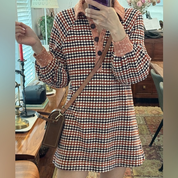 Free People Orange/Purple Chenille Knit Houndstooth Checkered Patterned Dress XS - Picture 2 of 15